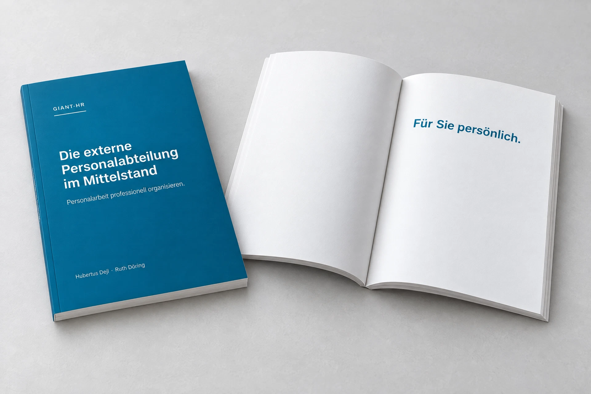 KI-Produktvisualisierung des geplanten Buchs Die externe Personalabteilung im Mittelstand; noch kein gedrucktes Exemplar.
